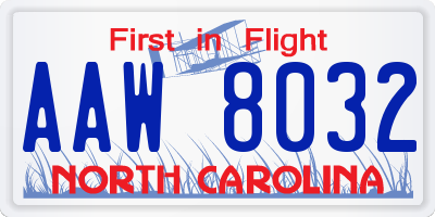 NC license plate AAW8032