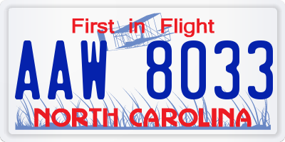 NC license plate AAW8033