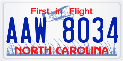 NC license plate AAW8034