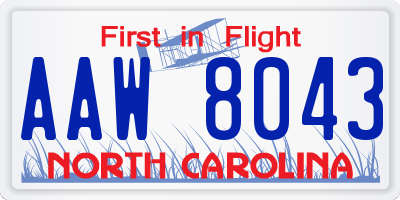 NC license plate AAW8043