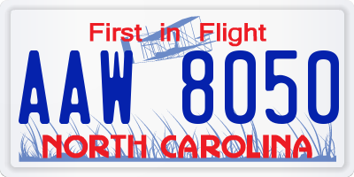NC license plate AAW8050