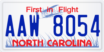 NC license plate AAW8054