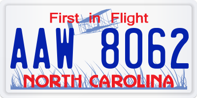 NC license plate AAW8062
