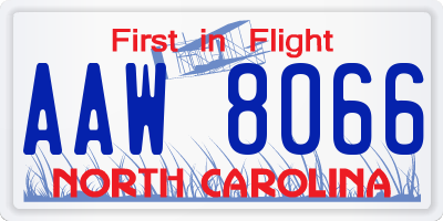 NC license plate AAW8066