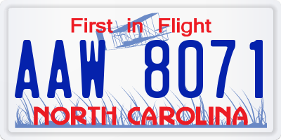 NC license plate AAW8071