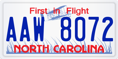 NC license plate AAW8072