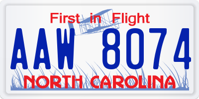 NC license plate AAW8074
