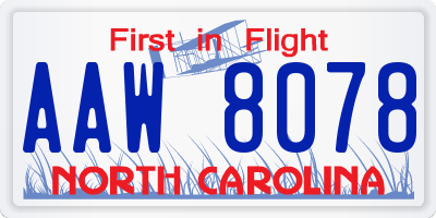 NC license plate AAW8078