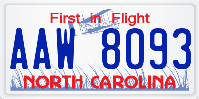 NC license plate AAW8093