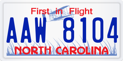 NC license plate AAW8104