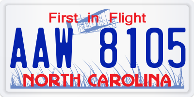 NC license plate AAW8105