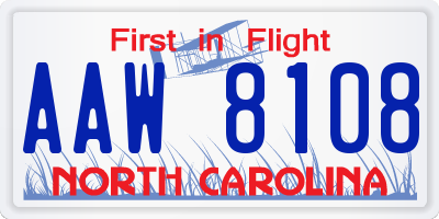 NC license plate AAW8108