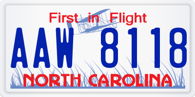 NC license plate AAW8118