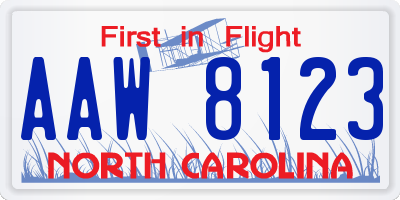 NC license plate AAW8123