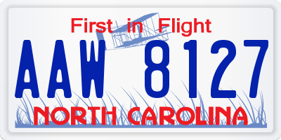 NC license plate AAW8127