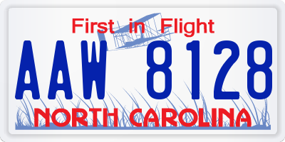 NC license plate AAW8128