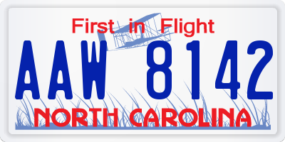 NC license plate AAW8142