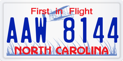 NC license plate AAW8144