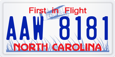 NC license plate AAW8181