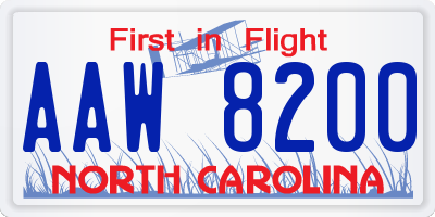 NC license plate AAW8200