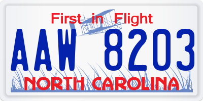 NC license plate AAW8203