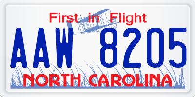 NC license plate AAW8205