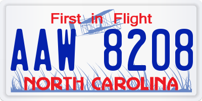 NC license plate AAW8208