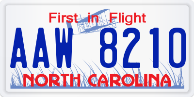 NC license plate AAW8210