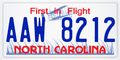 NC license plate AAW8212