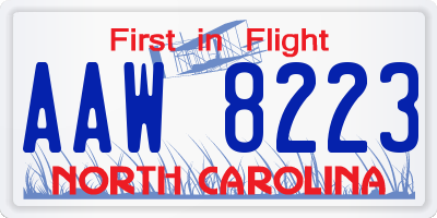 NC license plate AAW8223
