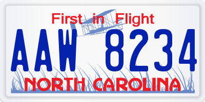 NC license plate AAW8234