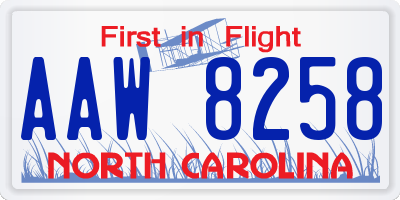 NC license plate AAW8258