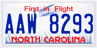 NC license plate AAW8293