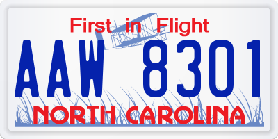 NC license plate AAW8301