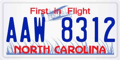 NC license plate AAW8312