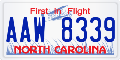 NC license plate AAW8339