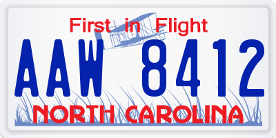 NC license plate AAW8412