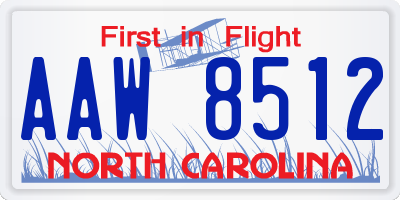 NC license plate AAW8512