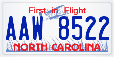 NC license plate AAW8522