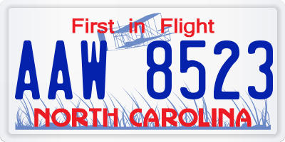 NC license plate AAW8523
