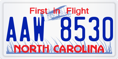 NC license plate AAW8530
