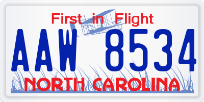 NC license plate AAW8534