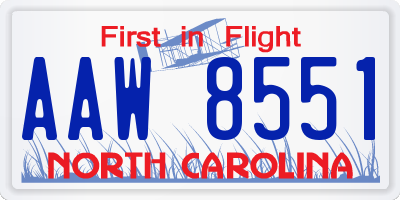 NC license plate AAW8551