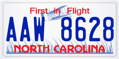 NC license plate AAW8628
