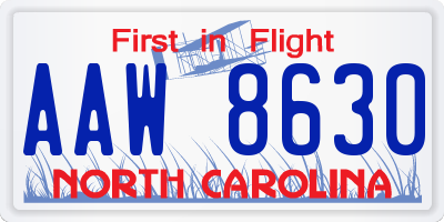 NC license plate AAW8630