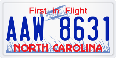 NC license plate AAW8631