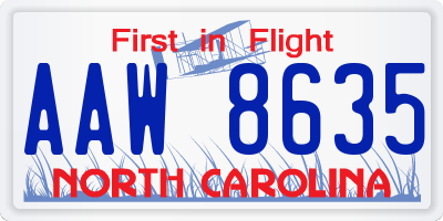 NC license plate AAW8635