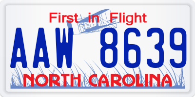 NC license plate AAW8639