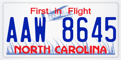 NC license plate AAW8645