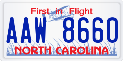 NC license plate AAW8660